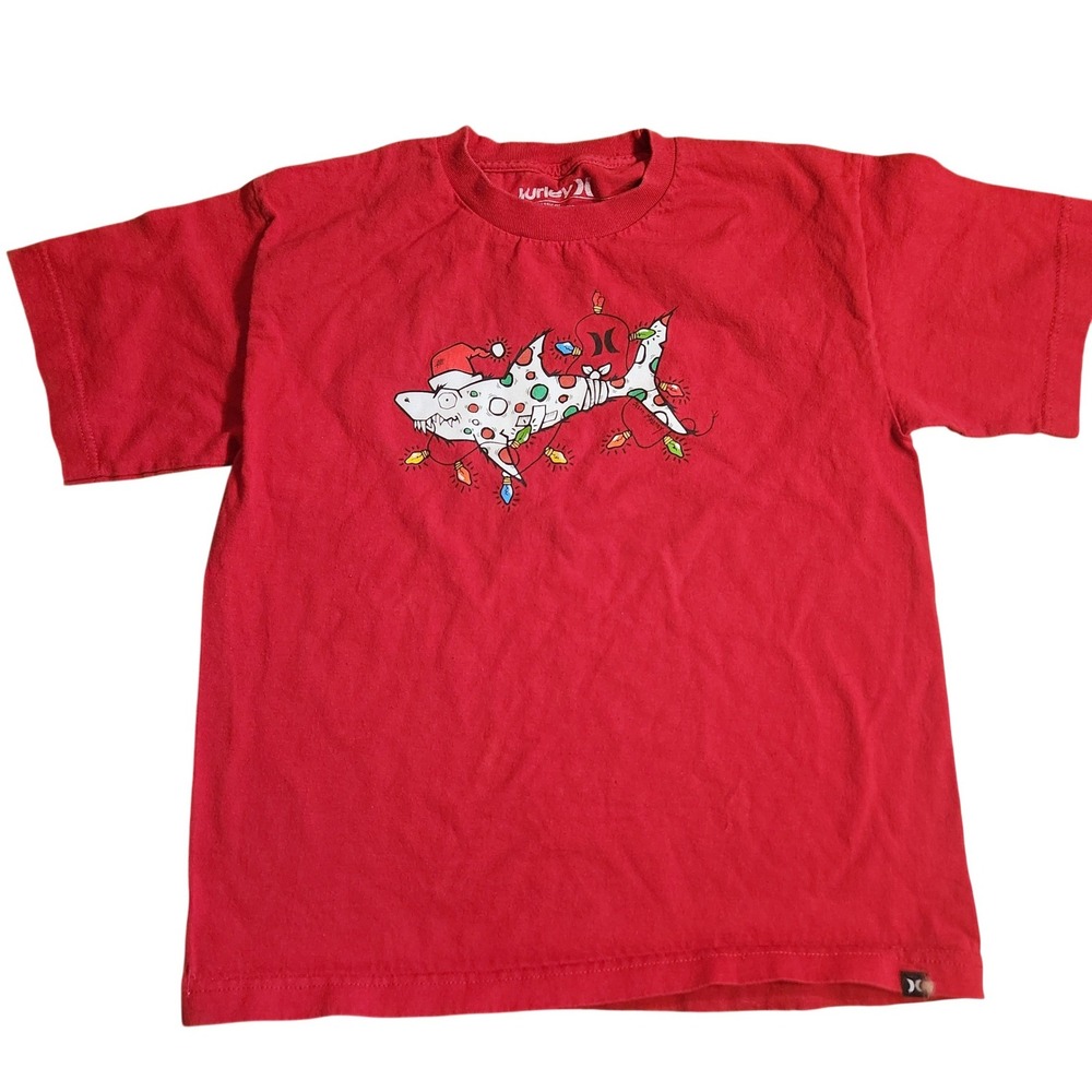 Hurley Kids‎ Red Christmas Shark Graphic T Shirt Large Cotton